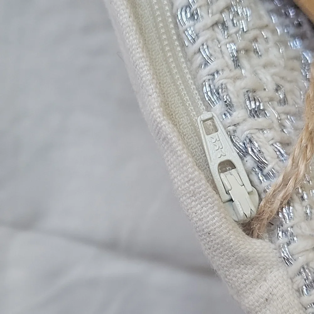 West Elm Hand Crafted Silver Metallic Yarn And Cotton Pillow Cover